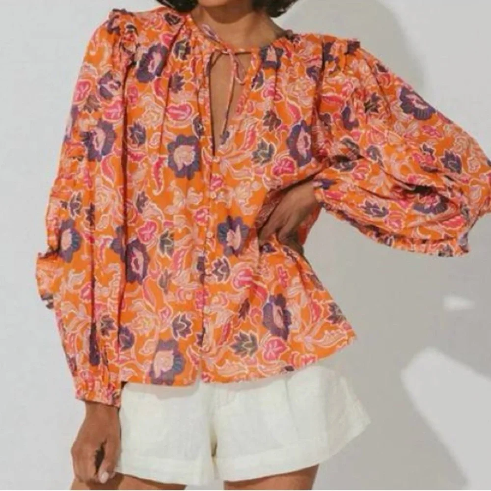 Cleobella Talia Ruffle Sleeve Floral Blouse in Tropique Sz S